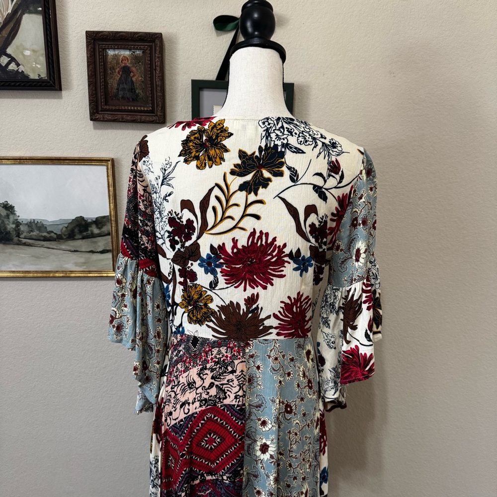 UMGEE | Floral Patchwork Button Front Handkerchief Midi Dress Boho Size Small - Picture 10 of 16